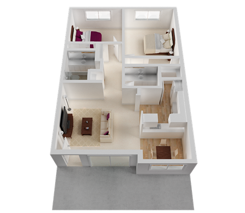 Floor plan for 2 beds, 1.5 baths, 1000 sqft